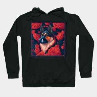 Dogs, shepherd dog and flowers, dog, seamless print, style vector (Black & red version shepherd dog) Hoodie